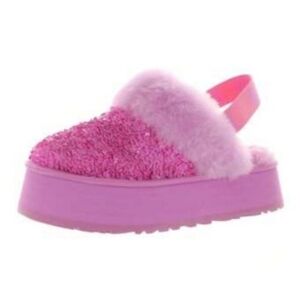 UGG FUNKETTE STELLAR  CHUNKY SEQUIN SLIDES PINK STRAP PLATFORM SANDAL US 9